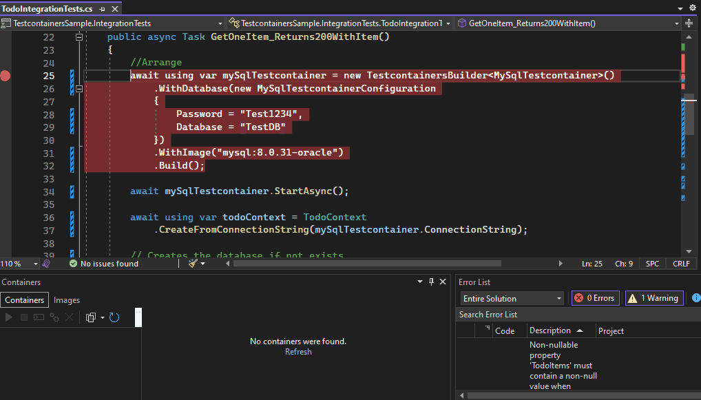 Tests running and container lifecycle