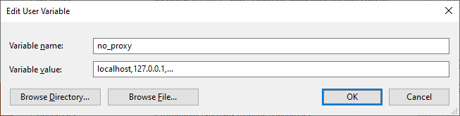 no_proxy environment variable configuration